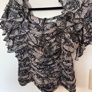 COPY - Zara tiger print ruffled peasant top